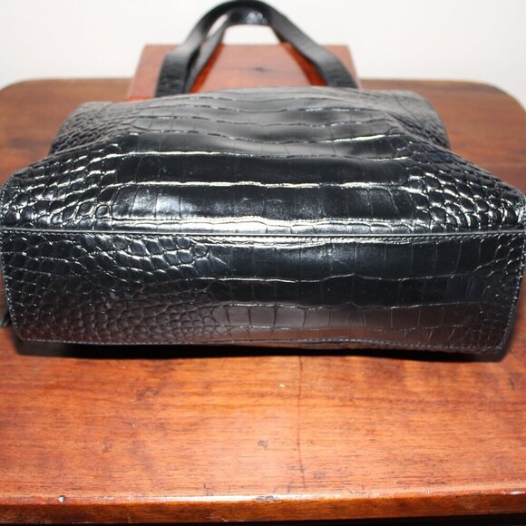 Vince Camuto Womens Black North South Tal Croc Embossed Leather Tote Bag Purse - Picture 5 of 12